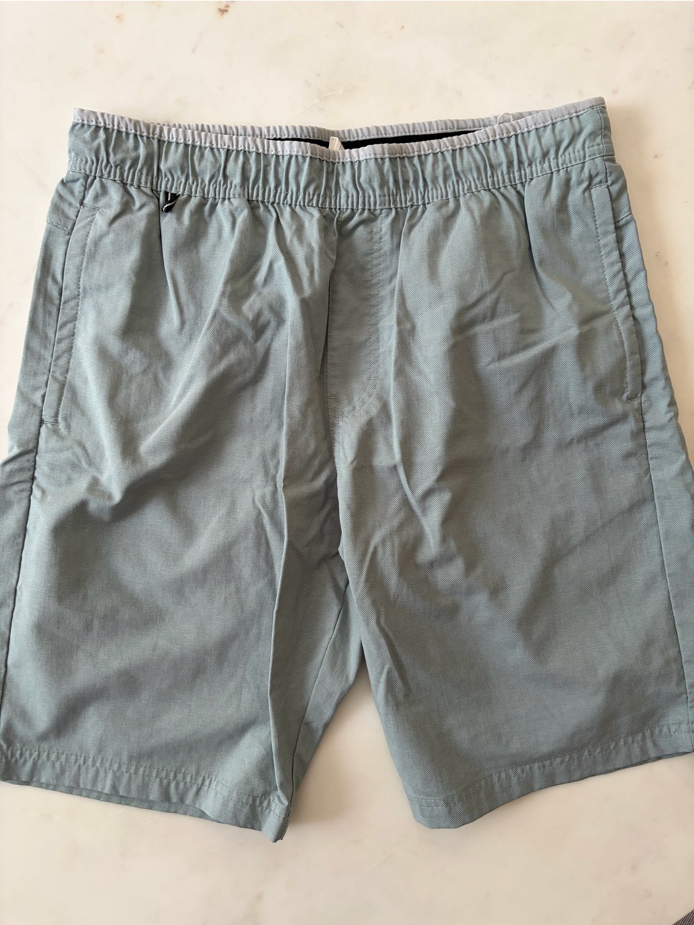 Voyager Light Sage Green Athletic Shorts with Zippered Pockets